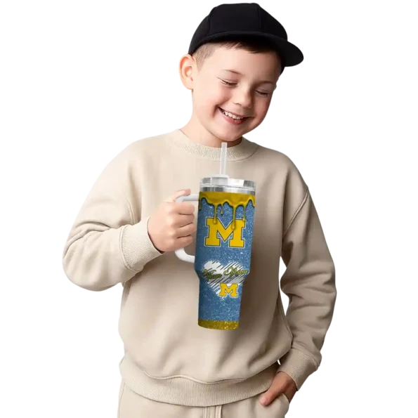 custom michigan wolverines heart helmet motif blue curved tumbler latest model.webp