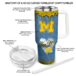 custom michigan wolverines heart helmet motif blue curved tumbler best selling.webp