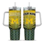custom michigan wolverines hex texture blue curved tumbler best selling.webp