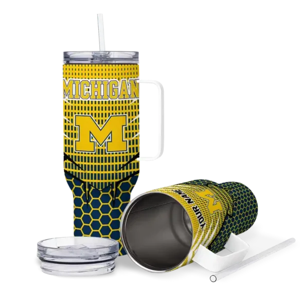 custom michigan wolverines hex texture blue curved tumbler high quality.webp