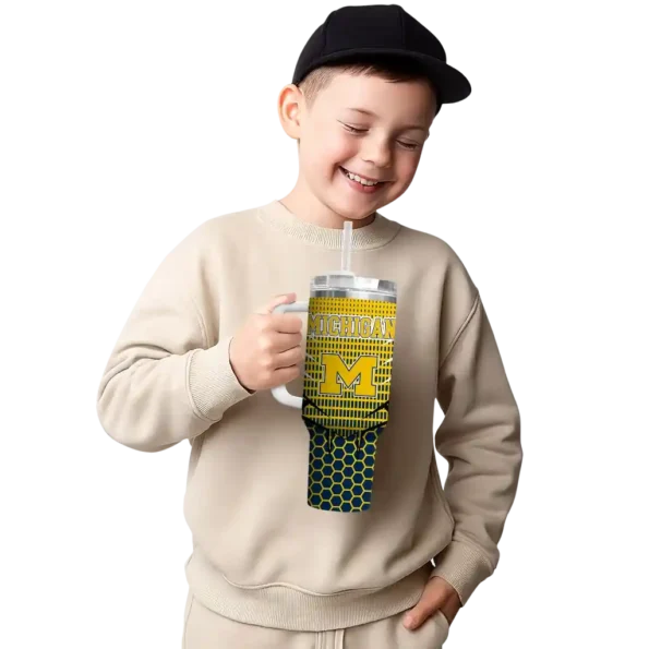custom michigan wolverines hex texture blue curved tumbler latest model.webp