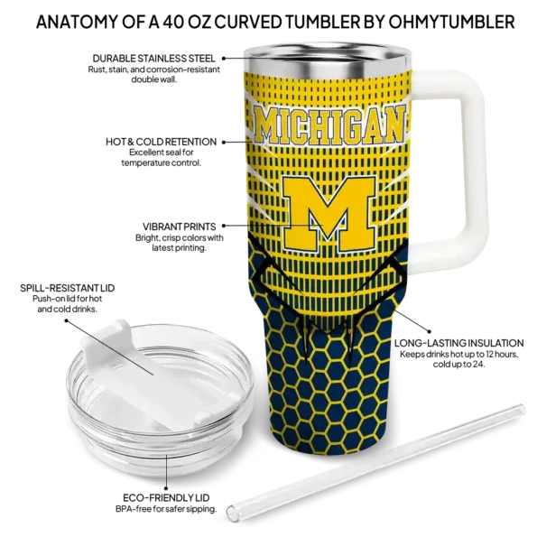 custom michigan wolverines hex texture blue curved tumbler new arrival.webp