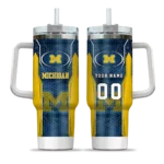 custom michigan wolverines hexagon armor blue curved tumbler best selling.webp