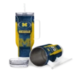 custom michigan wolverines hexagon armor blue curved tumbler best selling.webp