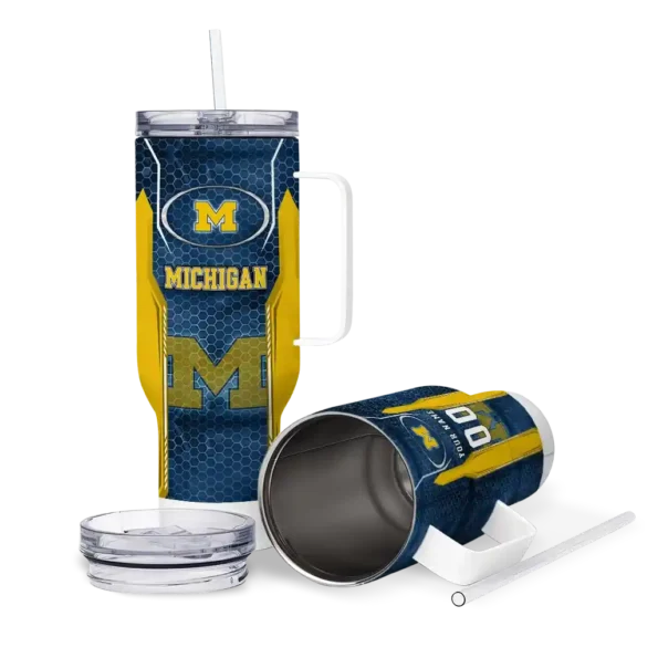 custom michigan wolverines hexagon armor blue curved tumbler high quality.webp