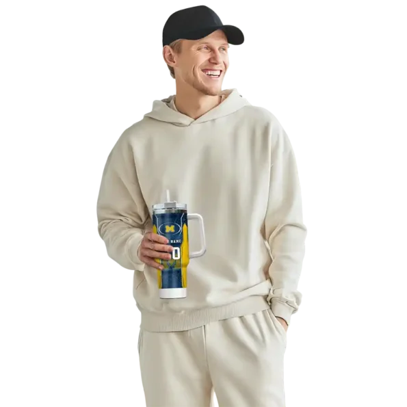 custom michigan wolverines hexagon armor blue curved tumbler top rated.webp