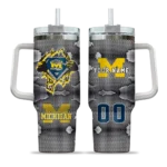 custom michigan wolverines superman shield blue gray curved tumbler best selling.webp