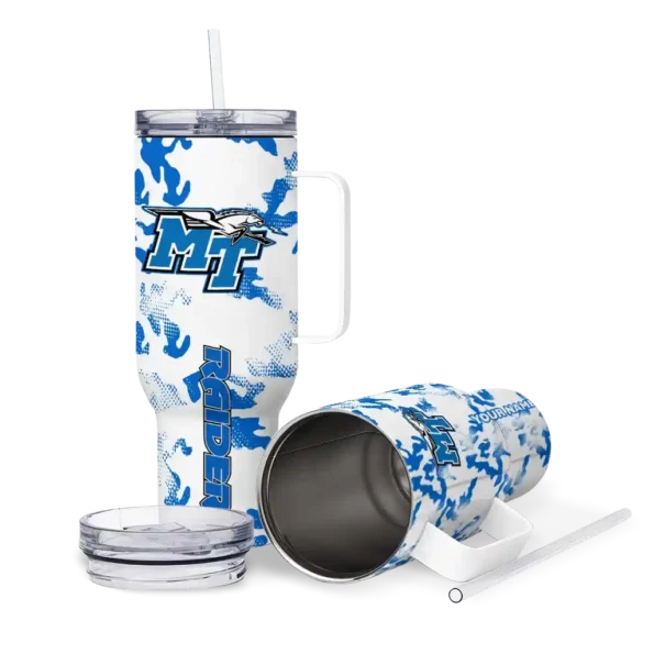 custom middle tennessee blue raiders camo mashup blue white curved tumbler high quality.webp