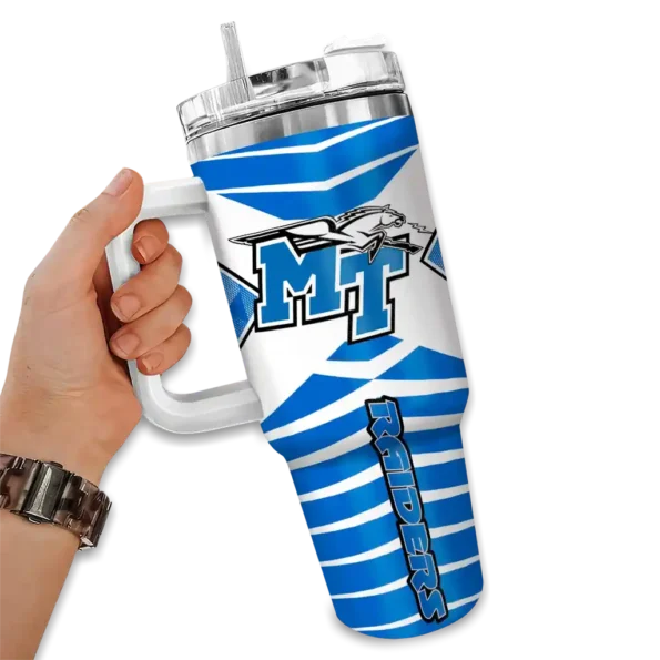 custom middle tennessee blue raiders chevron layers blue curved tumbler fashion forward.webp