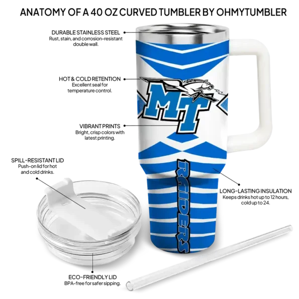 custom middle tennessee blue raiders chevron layers blue curved tumbler new arrival.webp