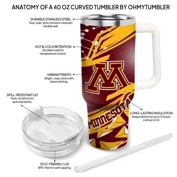 custom minnesota golden gophers abstract paths maroon curved tumbler new arrival.webp