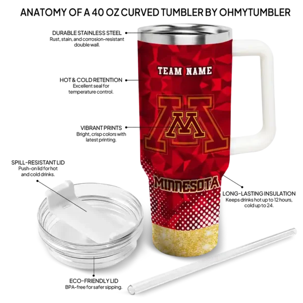 custom minnesota golden gophers geometric prism maroon curved tumbler new arrival.webp