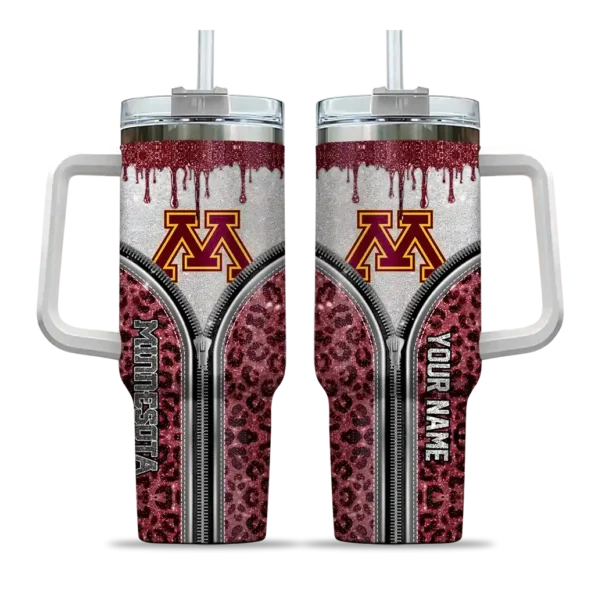 custom minnesota golden gophers leopard zipper maroon curved tumbler best selling.webp
