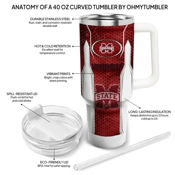 custom mississippi state bulldogs hexagon armor maroon curved tumbler new arrival.webp