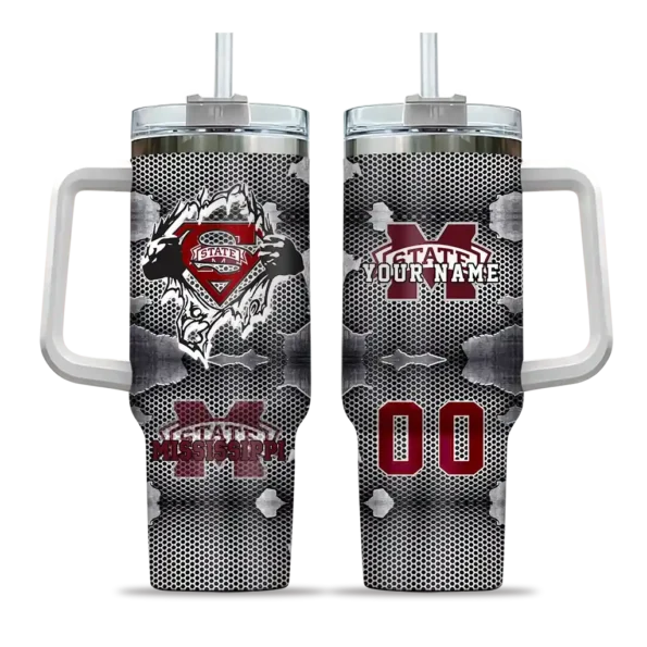 custom mississippi state bulldogs superman shield maroon gray curved tumbler best selling.webp