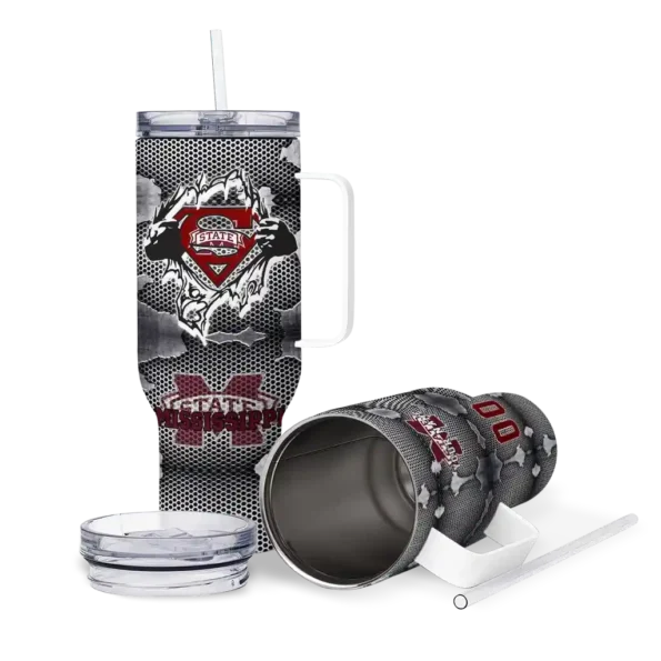custom mississippi state bulldogs superman shield maroon gray curved tumbler high quality.webp