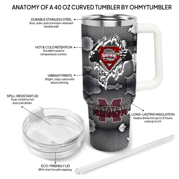 custom mississippi state bulldogs superman shield maroon gray curved tumbler new arrival.webp