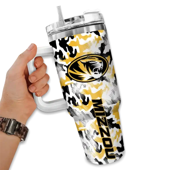 custom missouri tigers camo mashup black white curved tumbler fashion forward.webp