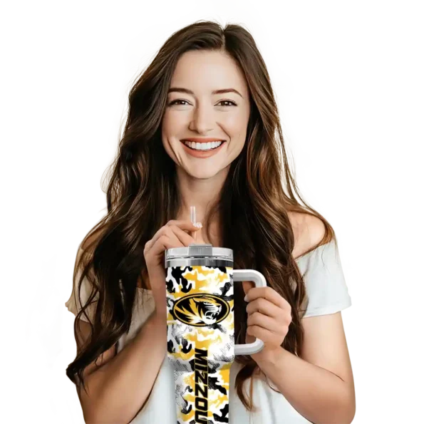 custom missouri tigers camo mashup black white curved tumbler premium grade.webp