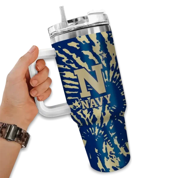 custom navy midshipmen burst swirl blue curved tumbler fashion forward.webp