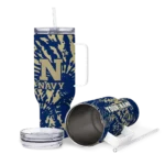 custom navy midshipmen burst swirl blue curved tumbler best selling.webp