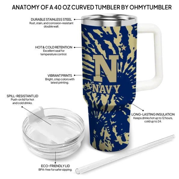 custom navy midshipmen burst swirl blue curved tumbler new arrival.webp
