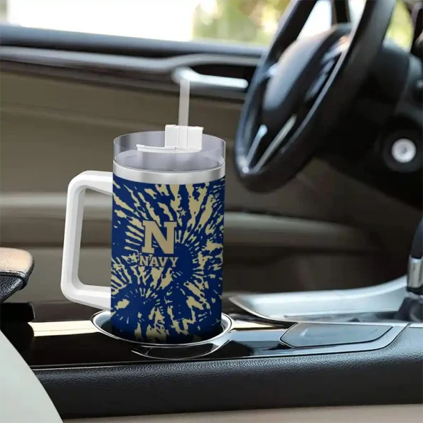 custom navy midshipmen burst swirl blue curved tumbler trendy.webp