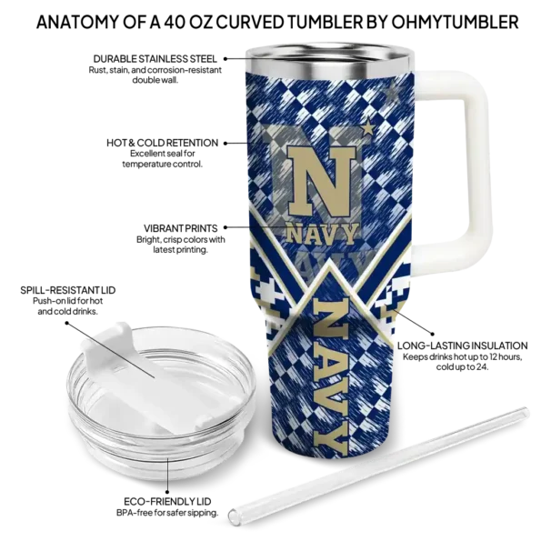 custom navy midshipmen chevron angle blue curved tumbler new arrival.webp