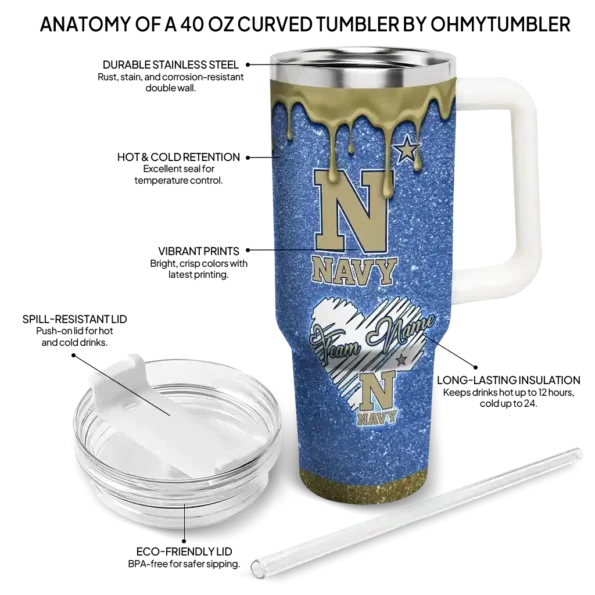 custom navy midshipmen heart helmet motif blue curved tumbler new arrival.webp