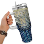 custom navy midshipmen hex texture blue curved tumbler best selling.webp