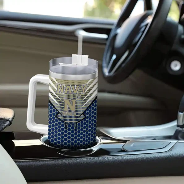custom navy midshipmen hex texture blue curved tumbler trendy.webp