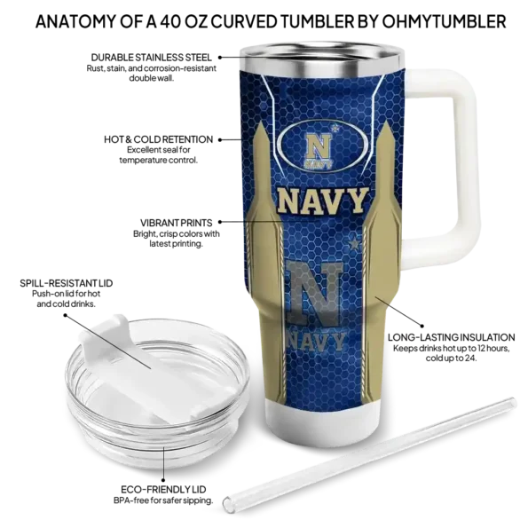 custom navy midshipmen hexagon armor blue curved tumbler new arrival.webp