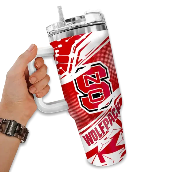custom nc state wolfpack abstract paths red curved tumbler fashion forward.webp