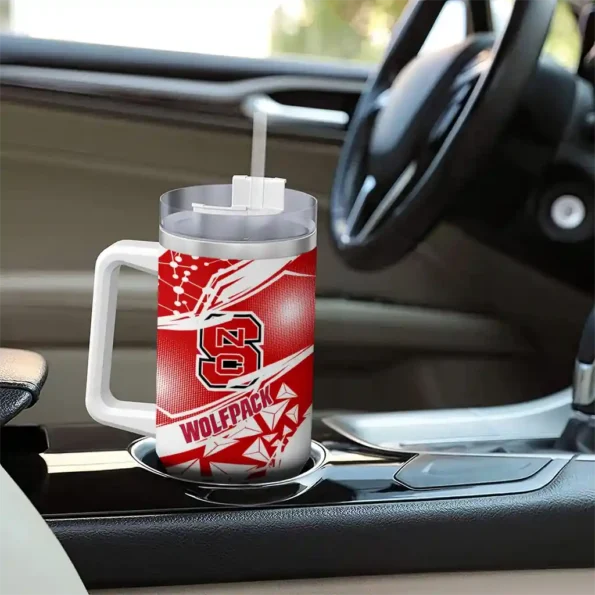 custom nc state wolfpack abstract paths red curved tumbler trendy.webp
