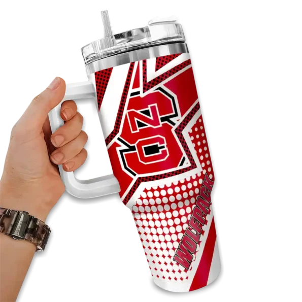custom nc state wolfpack arrow burst red curved tumbler fashion forward.webp