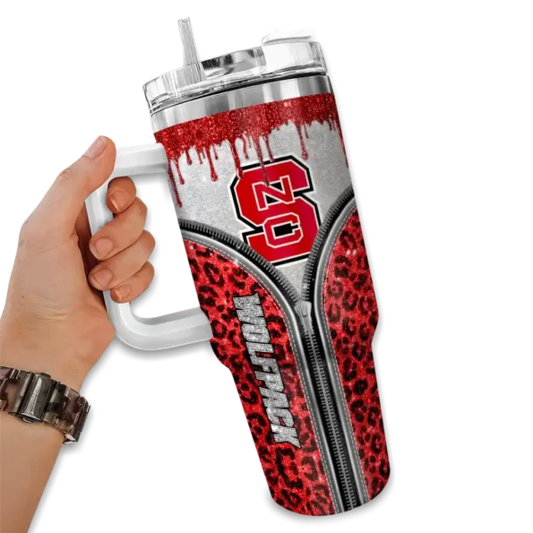 custom nc state wolfpack leopard zipper red curved tumbler fashion forward.webp