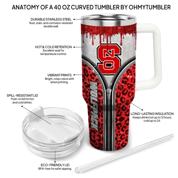 custom nc state wolfpack leopard zipper red curved tumbler new arrival.webp