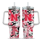 custom nebraska cornhuskers camo mashup red white curved tumbler best selling.webp
