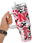 custom nebraska cornhuskers camo mashup red white curved tumbler best selling.webp