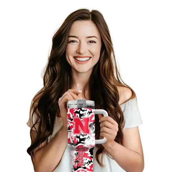 custom nebraska cornhuskers camo mashup red white curved tumbler premium grade.webp