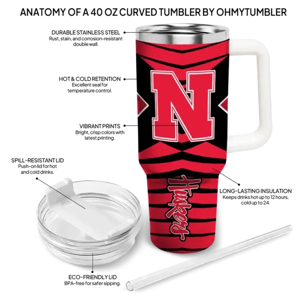 custom nebraska cornhuskers chevron layers red curved tumbler new arrival.webp