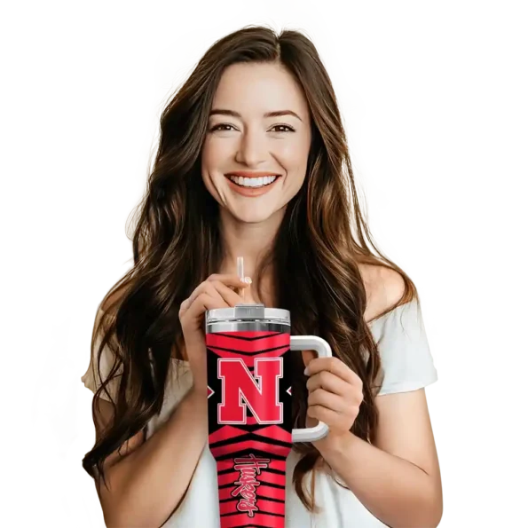 custom nebraska cornhuskers chevron layers red curved tumbler premium grade.webp