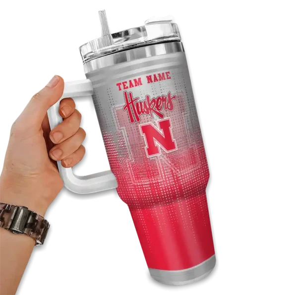 custom nebraska cornhuskers gradient dots red curved tumbler fashion forward.webp