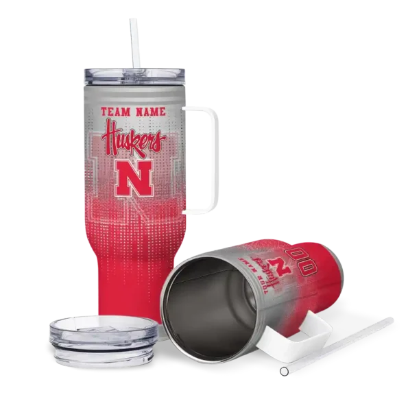 custom nebraska cornhuskers gradient dots red curved tumbler high quality.webp