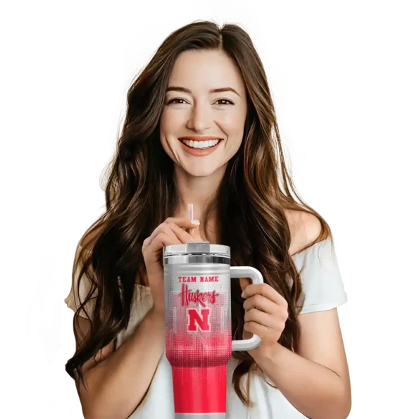 custom nebraska cornhuskers gradient dots red curved tumbler premium grade.webp