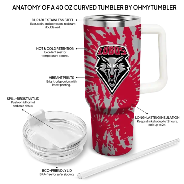 custom new mexico lobos burst swirl red curved tumbler new arrival.webp