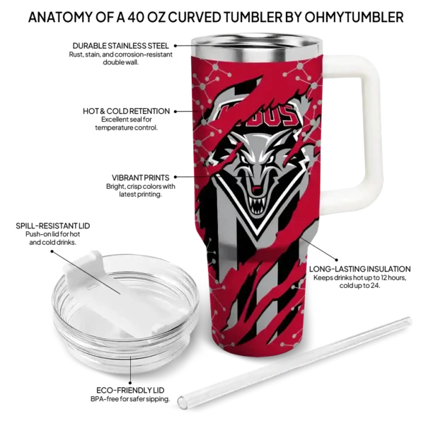 custom new mexico lobos claw cut red black curved tumbler new arrival.webp