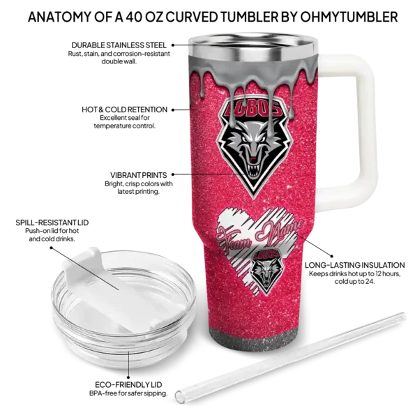 custom new mexico lobos heart helmet motif red curved tumbler new arrival.webp