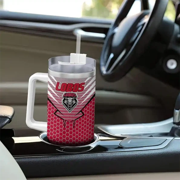 custom new mexico lobos hex texture red curved tumbler trendy.webp