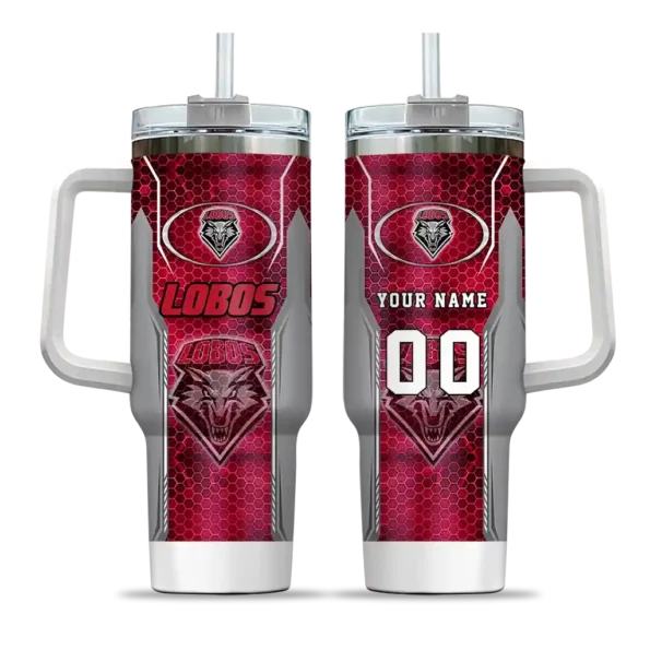 custom new mexico lobos hexagon armor red curved tumbler best selling.webp